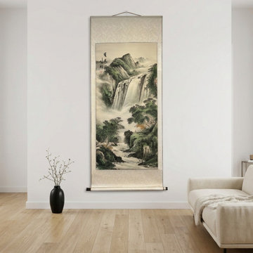 Chinese Oriental Ink Brush Water Mountain Scenery Scroll Painting GB654