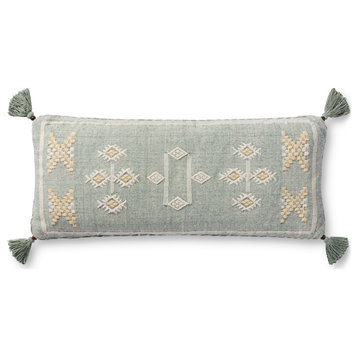 Green/Multi 13"x35" Handcrafted Tribal Motifs Lumbar Pillow