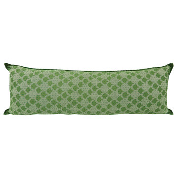 Artisan Hand Loomed Cotton Lumbar Pillow, Green Ginkgo, 16"x48"