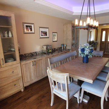 Rustic Dining Room/Wet Bar with Cherry Cappuccino Cabinets and Quartz Countertop
