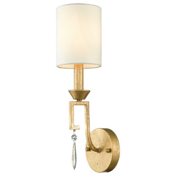 17" Lemuria 1-Light Wall Sconce, Distressed Gold With White Shade