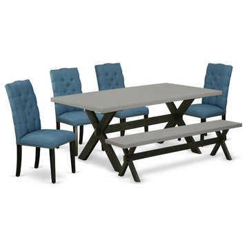 6-Piece Set An Outstanding Table Top and Small Bench and 4 Chairs, Black