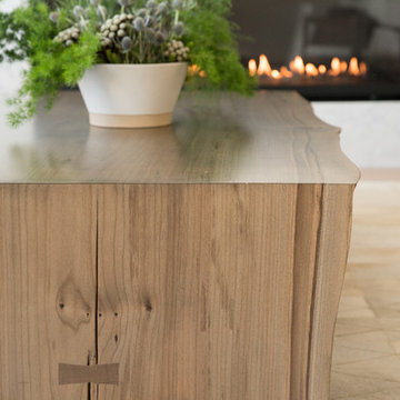 Contemporary Living Room Details: Wood Coffee Table and Animal Hide Rug