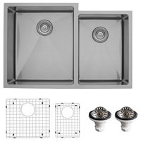 Karran Undermount Stainless Steel 33" 16-Gauge Double Bowl 60/40 Sink Kit