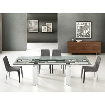 Astor Manual Dining Table with Stainless Base and Clear Top