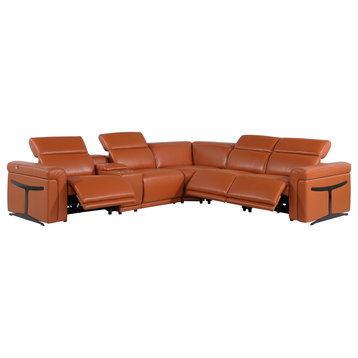 Giovanni 6-Piece 3-Power Reclining Italian Leather Sectional, Camel