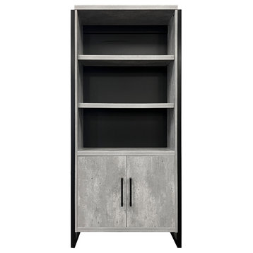 Modern Wood  Laminate Bookcase With Doors, Fully Assembled, Concrete Gray