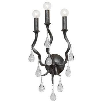 3 Light Wall Sconce-24 Inches Tall and 11.25 Inches Wide-Black Silver Leaf