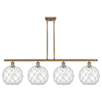 Ballston Large Farmhouse 3 Light Fixture, Brushed Brass/Clear Glass/White Rope