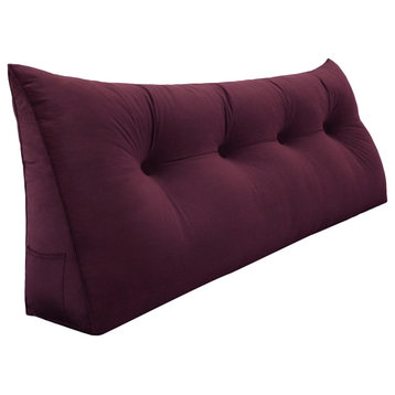 WOWMAX Bed Rest Reading Pillow Headboard Wedge Cushion Velvet Wine Red, 54x20x8