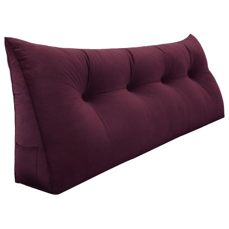 WOWMAX Bed Rest Reading Pillow Headboard Wedge Cushion Velvet Wine Red, 54x20x8