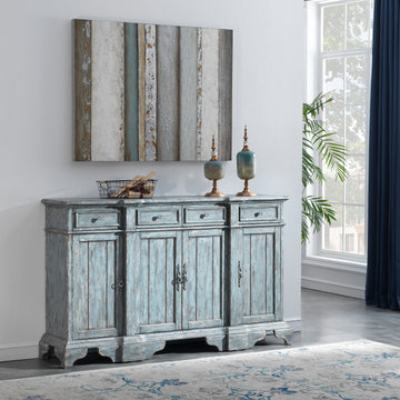 Shara Distressed Finish 4 Door Sideboard Credenza