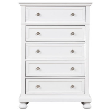 Meade 5-Drawer Chest of Drawers, 36 in. L X 18 in. W X 53 in. H, White