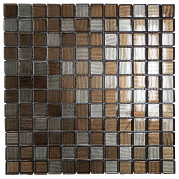 Brown and Chrome Metallic Stripped Glass Mosaic Tiles, 11 Sheets