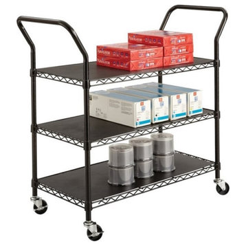 Safco 3 Shelf Wire Utility Transport Cart in Black