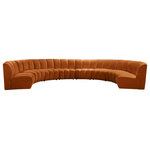 Meridian Furniture - Infinity Channel Tufted Velvet Modular Chair, Cognac, 8 Piece - Create a seating group that works for every possible situation with this Infinity modular 8-piece sectional and other pieces in the Infinity collection. Upholstered in soft cognac velvet material that feels great against the skin and offers long-wearing beauty, this piece fits with other Infinity items for an infinite number of combinations that get your seating requirements just right but that look just as nice when used on their own.