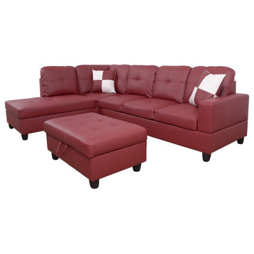 Lifestyle Furniture Scott Left-Facing Sectional & Ottoman in Wine Red