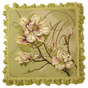 Petit Point "Magnolia Trumeau" With Tassel Pillow, 18"x18"