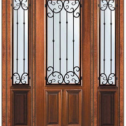 Prehung Sidelites Door 96 Mahogany Valencia 2/3 Lite Wrought Iron - Front Doors