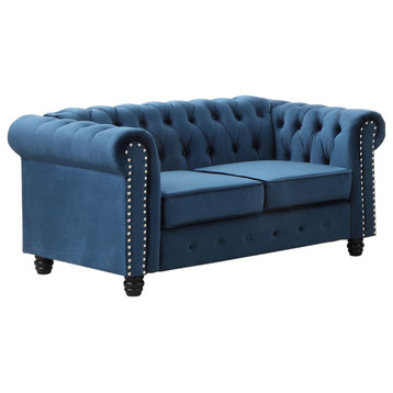 Venice Upholstered Living Room Loveseat, Velvet Blue