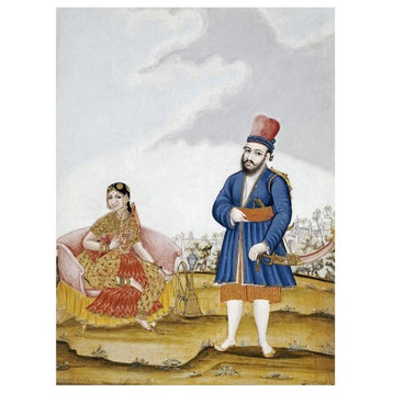 "A Moghul Nobleman With His Wife" Digital Paper Print by Tanjore School, 24"x32"