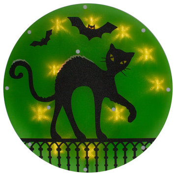 13.75" Lighted Black Cat Halloween Window Silhouette