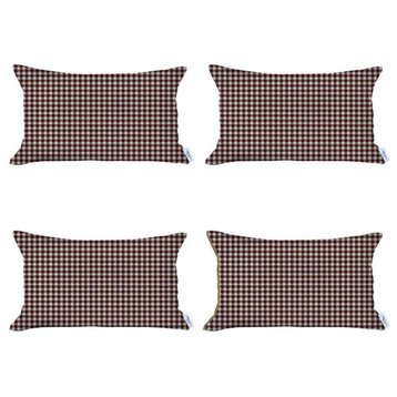 Set of 4 Red Houndstooth Lumbar Pillow Covers