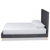 Denica Glam and Luxe Upholstered Platform Bed, Gray/Gold, Queen