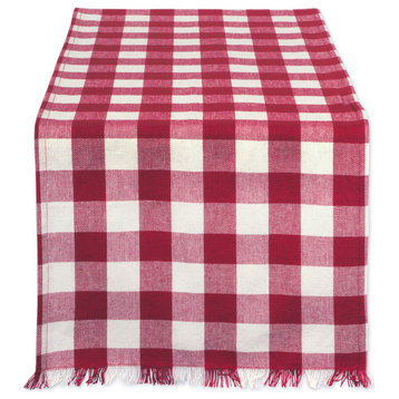 DII Wine Heavyweight Check Fringed Table Runner