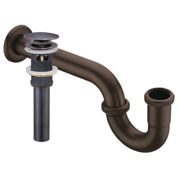 Solid Brass Pop-Up Drains With Overflow with J-Shaped P-Traps, Oil Rubbed Bronze