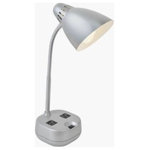 Lite Source - Lite Source LS-22375SILV Kade - One Light Desk Lamp - Includes Two Electrical OutletsCompatible with 6W Incandescent A Type Bulb.  Cord Length: 72.00  Base Dimension: 5 x 5  Warranty: 1 Year WarrantyKade One Light Desk Lamp Silver *UL Approved: YES *Energy Star Qualified: n/a  *ADA Certified: n/a  *Number of Lights: Lamp: 1-*Wattage:13w E27 Medium bulb(s) *Bulb Included:Yes *Bulb Type:E27 Medium *Finish Type:Silver