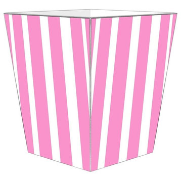 WB8420, Pink Stripe with Green Monogram Wastepaper Basket