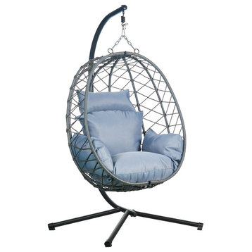 Leisuremod Summit Outdoor Egg Swing Chair in Gray Steel Frame, Charcoal