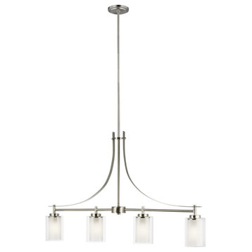Elmwood Park Four Light Island Pendant, Brushed Nickel With Satin Etched Glass
