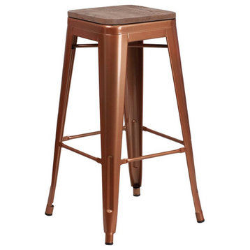 Flash Furniture 30" Backless Metal Bar Stool in Copper and Wood Grain