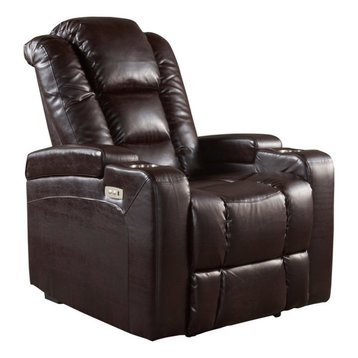 GDF Studio Everette Brown Leather Power Recliner With Arm Storage and USB Cord