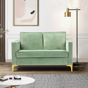Modern Upholstered Sofa With Loose Back, Sage