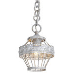 Golden Lighting - Ferris Mini Pendant Oyster - Ferris is a casual, vintage-inspired design that was created for eclectic or farmhouse decors. The unique metal work features a scallop detail and a multi-layered, hand-painted finish. The multi-layered oyster finish is applied with white and gold accents to create a chic, but weathered look. The hanging fixtures include 12" of chunky, round decorative chain. This mini pendant may be hung individually or arrayed as a set.