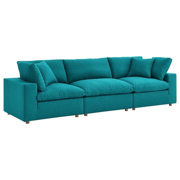 Modway Commix 3-Piece Fabric Down Filled Sectional Sofa Set in Teal