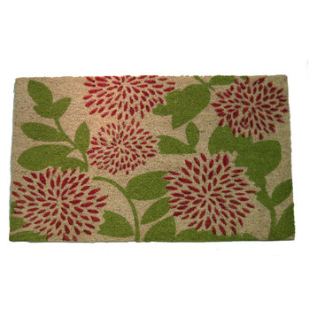 Red Floral with Green Leaves Doormat