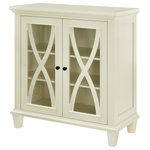 A Design Studio - Opalcrest Double Door Accent Cabinet, Ivory - The A Design Studio Opalcrest Double Door Accent Cabinet brings stylish organization to any room. The cabinet's curved X-designs over the glass doors and decorative moldings create a regal look that'll give any space a sense of luxury and timelessness. No matter where you place this accent cabinet in your home, it will be one of the room's standout pieces. In addition to its elegant beauty, the cabinet also offers ample storage space with 3 shelves to keep items organized. The flat top surface can also hold light items, such as photos, knickknacks or seasonal decorations. Measuring approximately 34"H x 31.5"W x 15"D, this accent cabinet will be a unique piece, no matter what room it's in. The cabinet is made of painted MDF and glass and requires 2 adults for assembly.