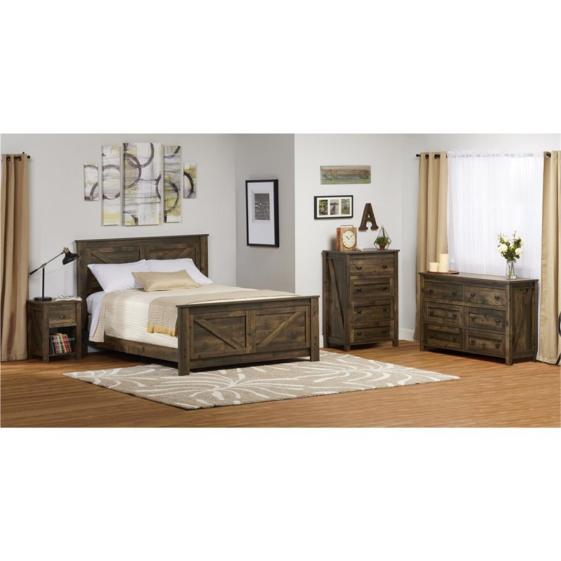 Home Square 4 Piece Bedroom Set with Dresser 2 Nightstands and Chest in ...