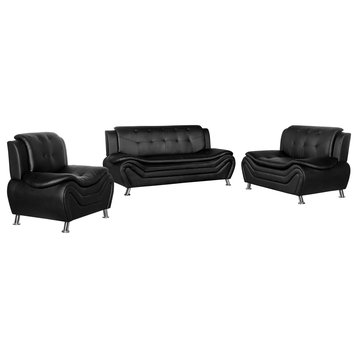 Camille Black Living Room Collection, 3-Piece Set