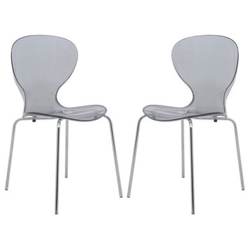 LeisureMod Oyster Modern Dinin Side Chair With Chrome Legs, Set of 2, Black