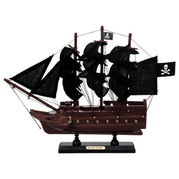 Wooden Black Pearl with Black Sails Model Pirate Ship 12''