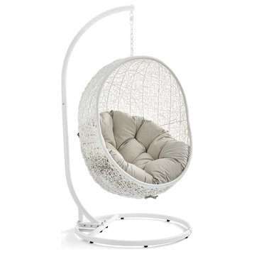 Modway Hide Outdoor Patio Swing Chair/Stand, White/Beige -EEI-2273-WHI-BEI