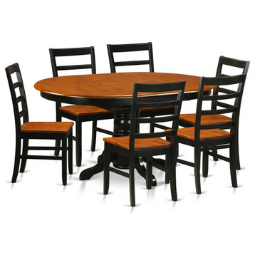 East West Furniture Avon 7-piece Wood Dining Table and Chairs in Black/Cherry
