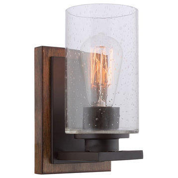 Kira Home Sedona 9" Rustic Wall Sconce, Seeded Glass Cylinder Shade, Oil Rubbed