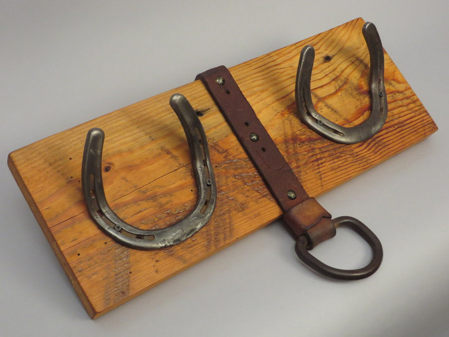 #H1402 HorseShoe Rack. Reclaimed Pine, Shoes & Tack Leather