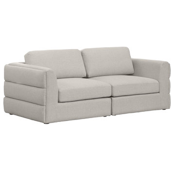 Beckham Linen Textured Fabric Upholstered 2-Piece Modular Sofa, Beige